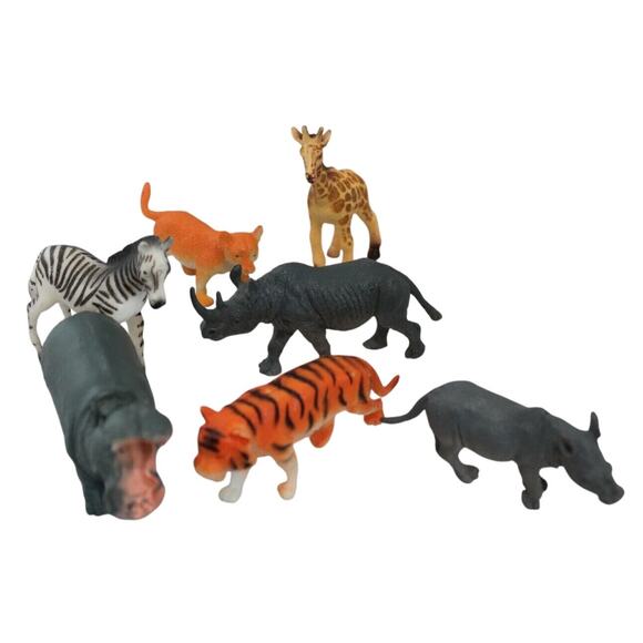 Safari Jungle Animals Figures, Lot of 7 Realistic Large Wild Zoo Toy Vintage - Picture 1 of 5